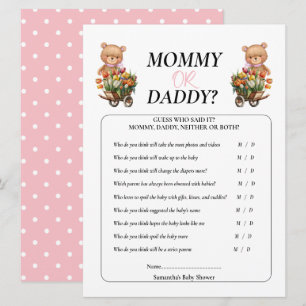 Baby shower Girl Teddy mama Dad Floral Rustic Kaart