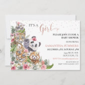 Baby shower Girl Tropical Cute Oerwouden Animals Kaart (Voorkant)