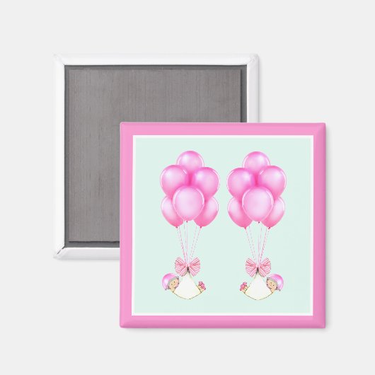 Baby shower Girl Twins Magneet (Voorkant / Achterkant)