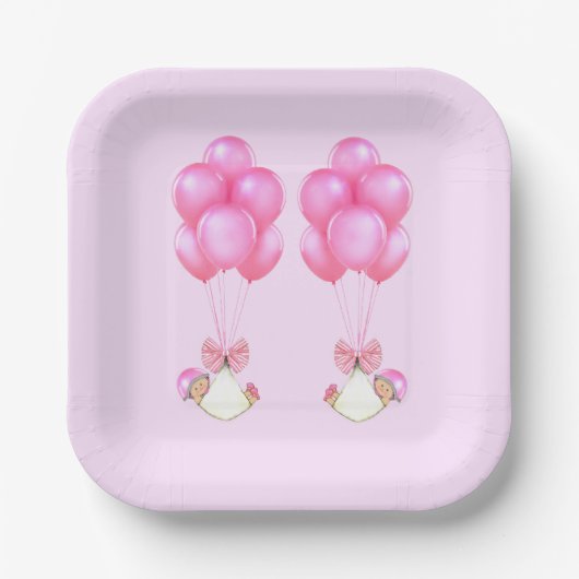 Baby shower Girl Twins Papieren Bordje (Voorkant)