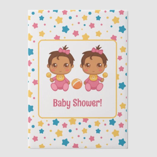 Baby shower Girl Twins Stars Dark Insert Vellum Uitnodigingen (Voorkant)