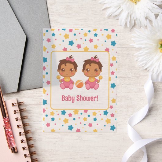Baby shower Girl Twins Stars Dark Insert Vellum Uitnodigingen (Huwelijk)