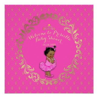 Baby shower GIRL, warme roze & goud, koningsachter Poster