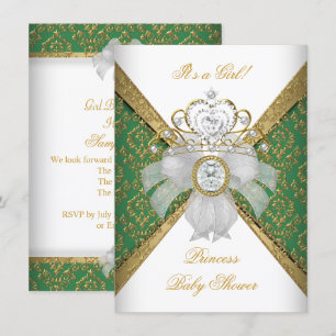 Baby shower Girl White Green Princess Damask Kaart