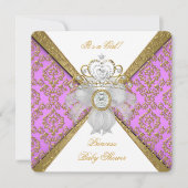 Baby shower Girl White Paarse Princess Damask Kaart (Voorkant)