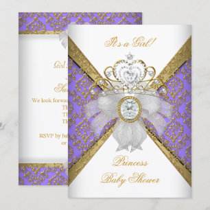 Baby shower Girl White Paarse Princess Damask Kaart