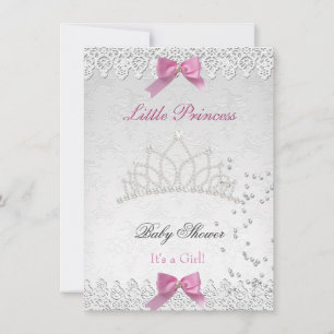 Baby shower Girl White Pink Princess Damask 2 Kaart