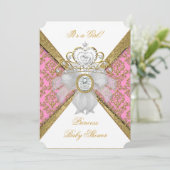 Baby shower Girl White Pink Princess Damask 2 Kaart (Staand voorkant)