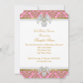 Baby shower Girl White Pink Princess Damask 2 Kaart (Achterkant)