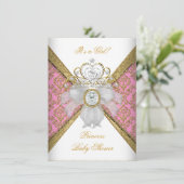 Baby shower Girl White Pink Princess Damask Kaart (Staand voorkant)