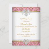 Baby shower Girl White Pink Princess Damask Kaart (Achterkant)