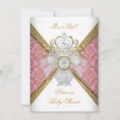 Baby shower Girl White Pink Princess Damask Kaart (Voorkant)