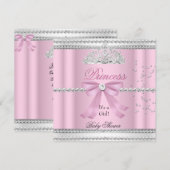 Baby shower Girl White Pink Princess Tiara Bow Kaart (Voorkant / Achterkant)