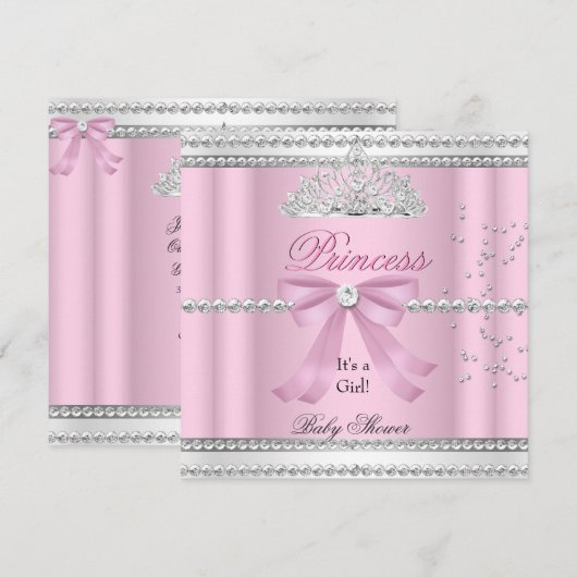 Baby shower Girl White Pink Princess Tiara Bow Kaart (Voorkant / Achterkant)