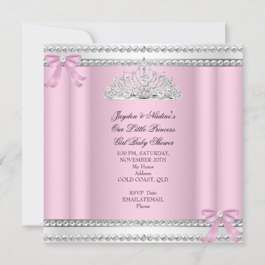 Baby shower Girl White Pink Princess Tiara Bow Kaart (Achterkant)