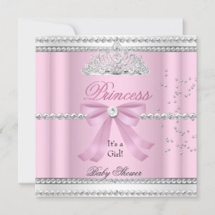 Baby shower Girl White Pink Princess Tiara Bow Kaart