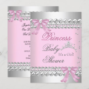 Baby shower Girl White Pink Princess Tiara Gem 2 Kaart