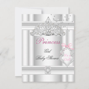 Baby shower Girl White Pink Princess Tiara Kaart