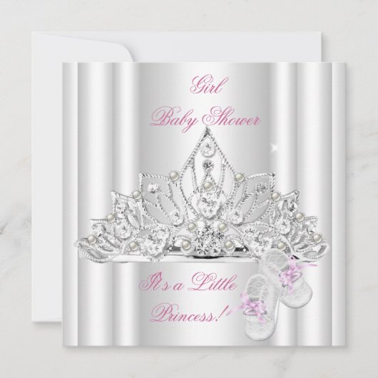 Baby shower Girl White Pink Princess Tiara Kaart (Voorkant)