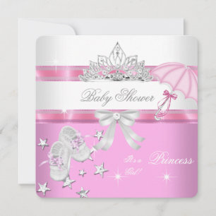 Baby shower Girl White Pink Princess Tiara Magical Kaart