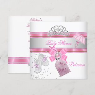 Baby shower Girl White Pink Princess Tiara Magical Kaart