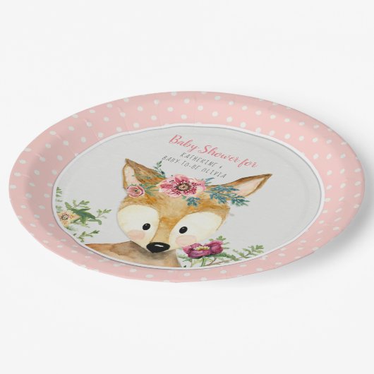 baby shower Girl Woodland Animals Boho Deer Floral Papieren Bordje (Gekanteld)