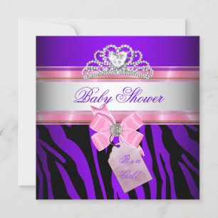 Baby shower Girl Zebra Pink Paarse Princess Kaart
