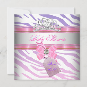 Baby shower Girl Zebra Pink Paarse Princess Kaart