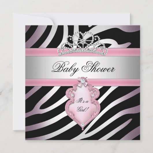 Baby shower Girl Zebra Pink Princess Black Kaart (Voorkant)