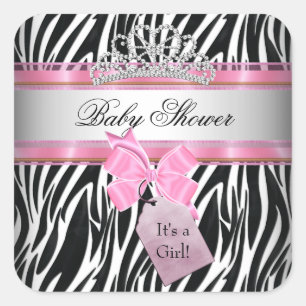 Baby shower Girl Zebra Pink Princess Black Vierkante Sticker