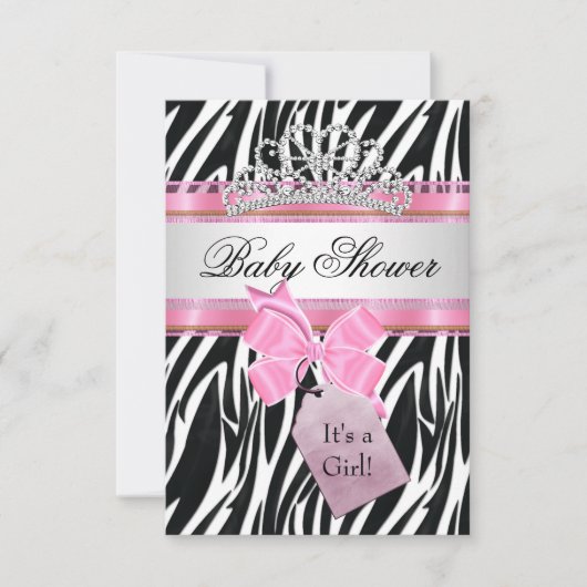 Baby shower Girl Zebra Pink Princess Kaart (Voorkant)