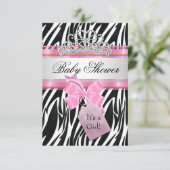 Baby shower Girl Zebra Pink Princess Kaart (Staand voorkant)