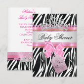 Baby shower Girl Zebra Pink Princess Kaart (Voorkant / Achterkant)