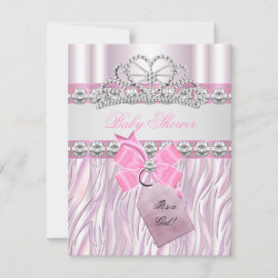 Baby shower Girl Zebra Pink Princess Tiara Diamond Kaart