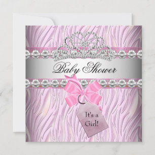Baby shower Girl Zebra Pink Princess Tiara Diamond Kaart