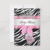 Baby shower Girl Zebra Pink Princess Tiara Kaart (Voorkant)