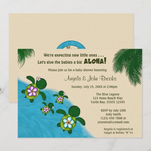 Baby shower GIRL Zee TURTLE NODIG 04D Kaart (Voorkant / Achterkant)