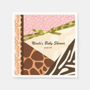 Baby shower Girls Pink Safari — Afdruk van de part Servetten