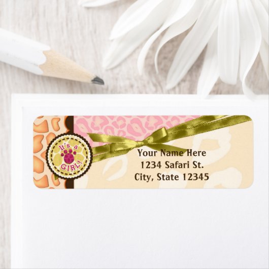 Baby Shower Girls Pink Safari Theme Invitation Etiket (Insitu)