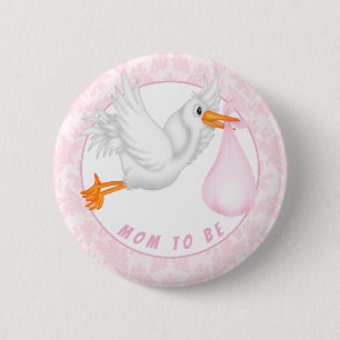 Baby shower Girls Stork Ronde Button 5,7 Cm