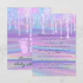 Baby shower Girly Feet Drift Holograaf Paars Pink Kaart (Voorkant / Achterkant)