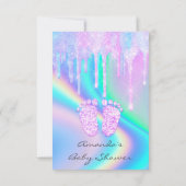 Baby shower Girly Feet Drift Unicorn Holograaf Kaart (Achterkant)