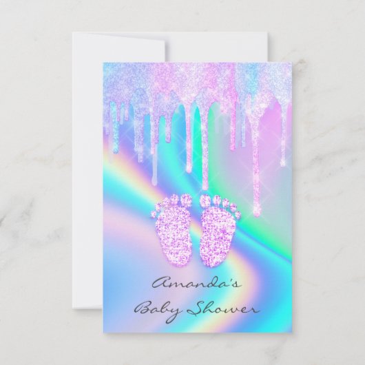 Baby shower Girly Feet Drift Unicorn Holograaf Kaart (Achterkant)