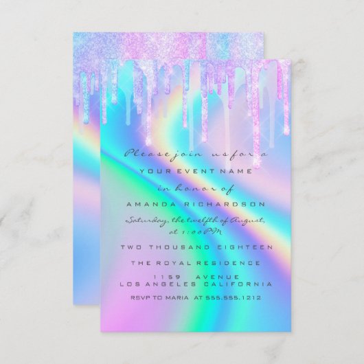 Baby shower Girly Feet Drift Unicorn Holograaf Kaart (Voorkant / Achterkant)