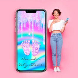 Baby shower Girly Feet Drip Unicorn Holografen Opa Kaart