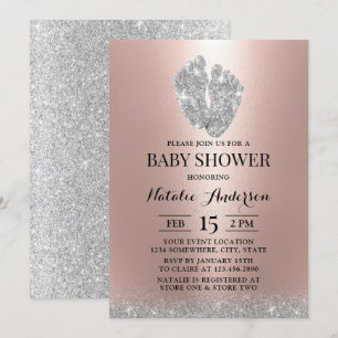 Baby shower Glitter Baby Feet Moderne Roos Gold Kaart
