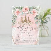 Baby shower Glitter Castle Pink Roses Kaart (Staand voorkant)