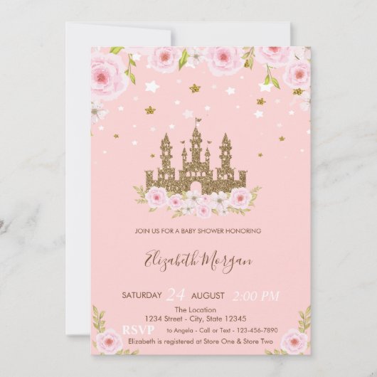 Baby shower Glitter Castle Stars Flowers Kaart (Voorkant)