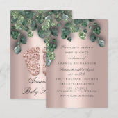 Baby shower Glitter Feet Roos Eucalyptus Green VIP Kaart (Voorkant / Achterkant)