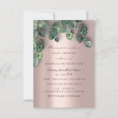 Baby shower Glitter Feet Roos Eucalyptus Greenery Kaart (Voorkant)